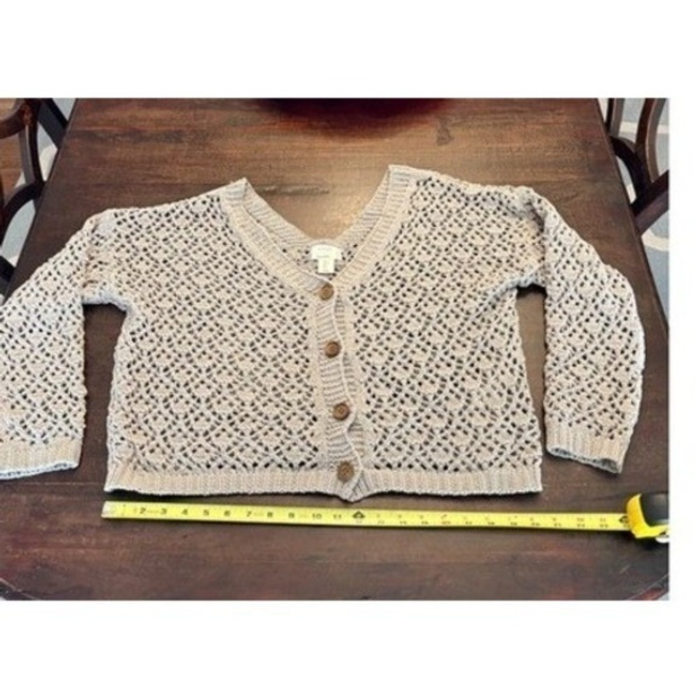 Nicole Miller Artelier Crochet Knit Button Front Grey Cardigan Boho Chic large - Picture 12 of 15